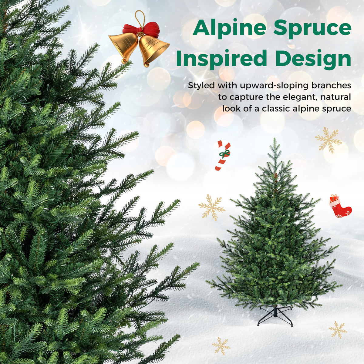 Sapin de Noël artificiel pré-éclairé de 5 pieds, 180 lumières LED blanc chaud, vert