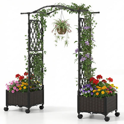5 FT Self-Watering Planter Box With Lattice Trellis And Roof, Brown Plant Supports Brown at Gallery Canada