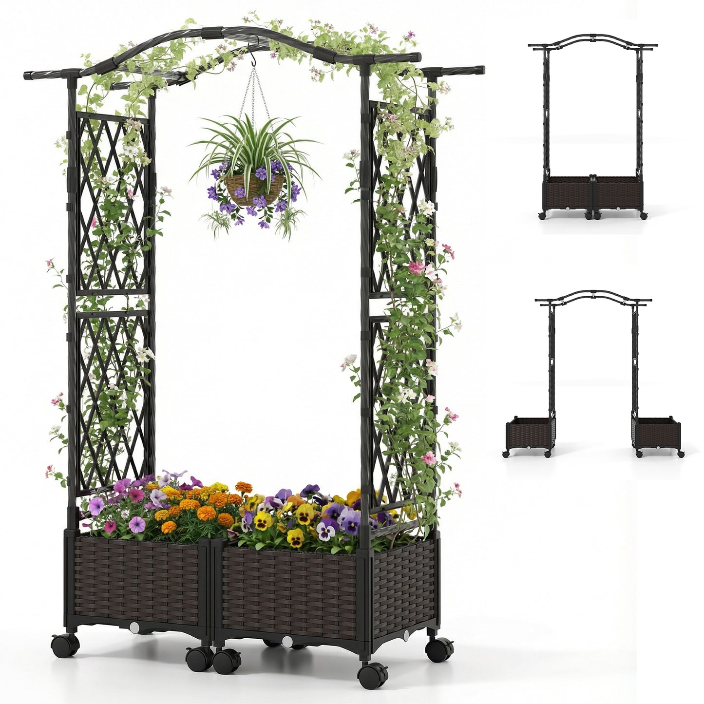 5 FT Self-Watering Planter Box With Lattice Trellis And Roof, Brown Plant Supports at Gallery Canada