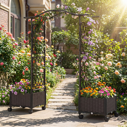 5 FT Self-Watering Planter Box With Lattice Trellis And Roof, Brown Plant Supports at Gallery Canada