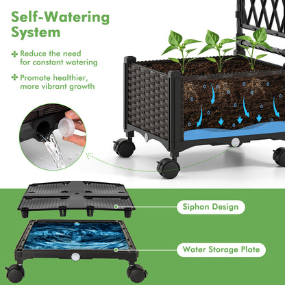 5 FT Self-Watering Planter Box With Lattice Trellis And Roof, Brown Plant Supports at Gallery Canada