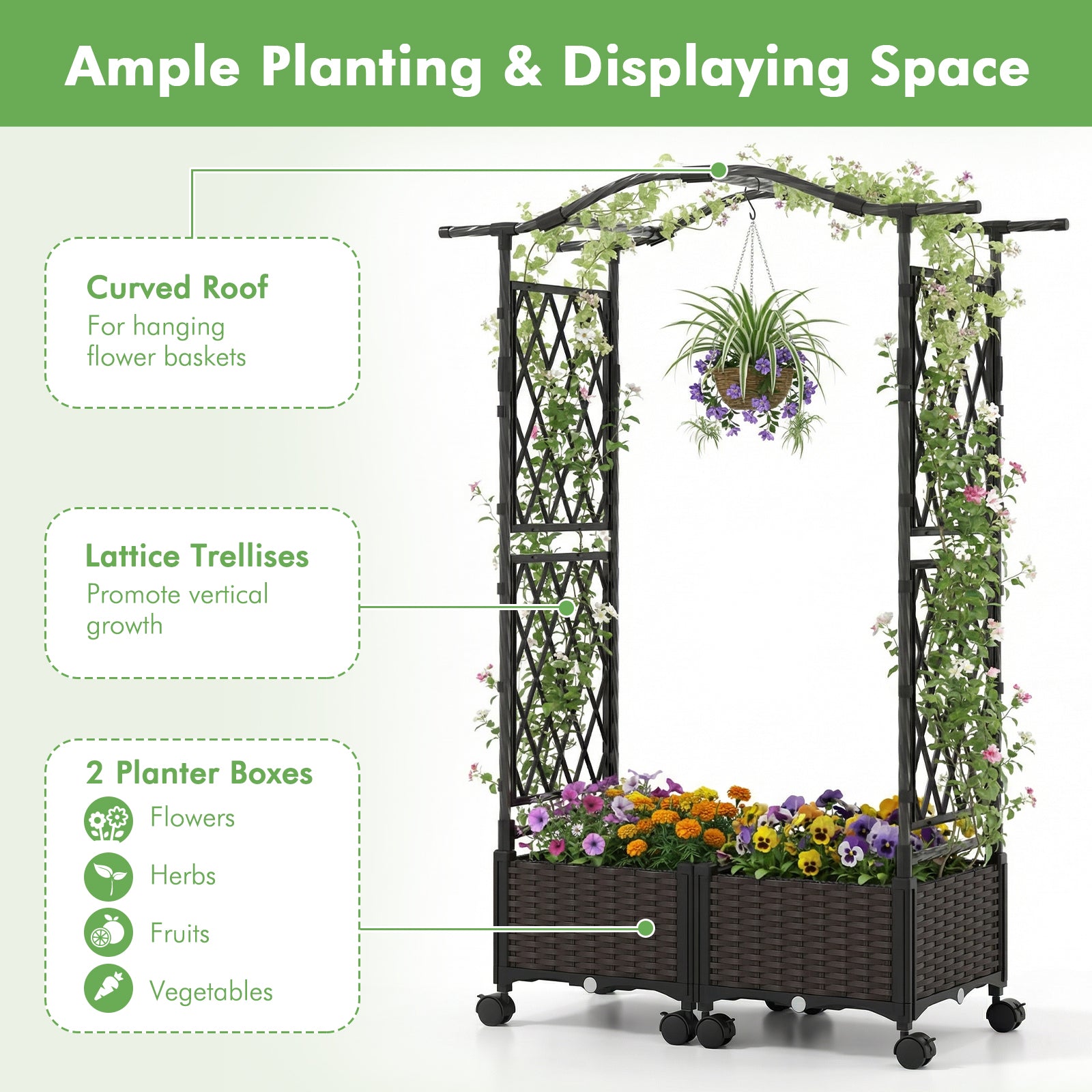 5 FT Self-Watering Planter Box With Lattice Trellis And Roof, Brown Plant Supports at Gallery Canada