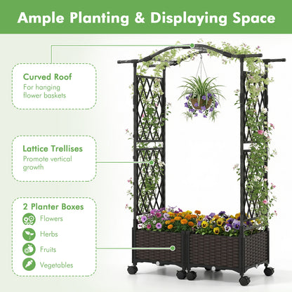 5 FT Self-Watering Planter Box With Lattice Trellis And Roof, Brown Plant Supports at Gallery Canada