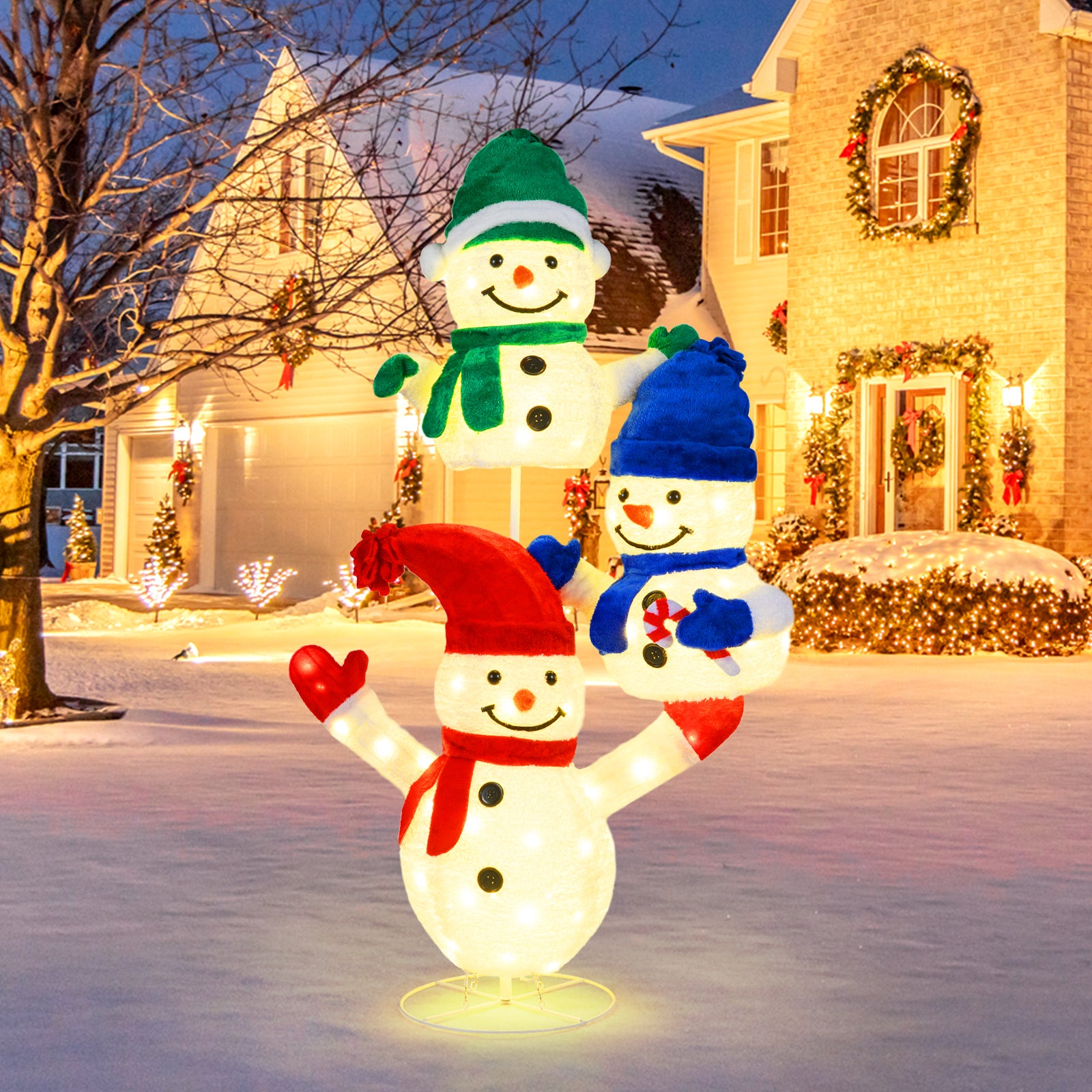 5 FT Stacked Snowman Lighted Christmas Decoration with 110 LED Lights Christmas Decor & Accessories at Gallery Canada