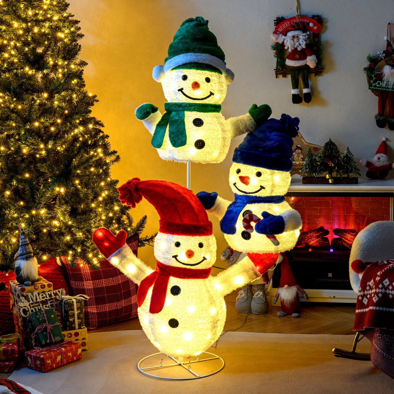 5 FT Stacked Snowman Lighted Christmas Decoration with 110 LED Lights Christmas Decor & Accessories at Gallery Canada