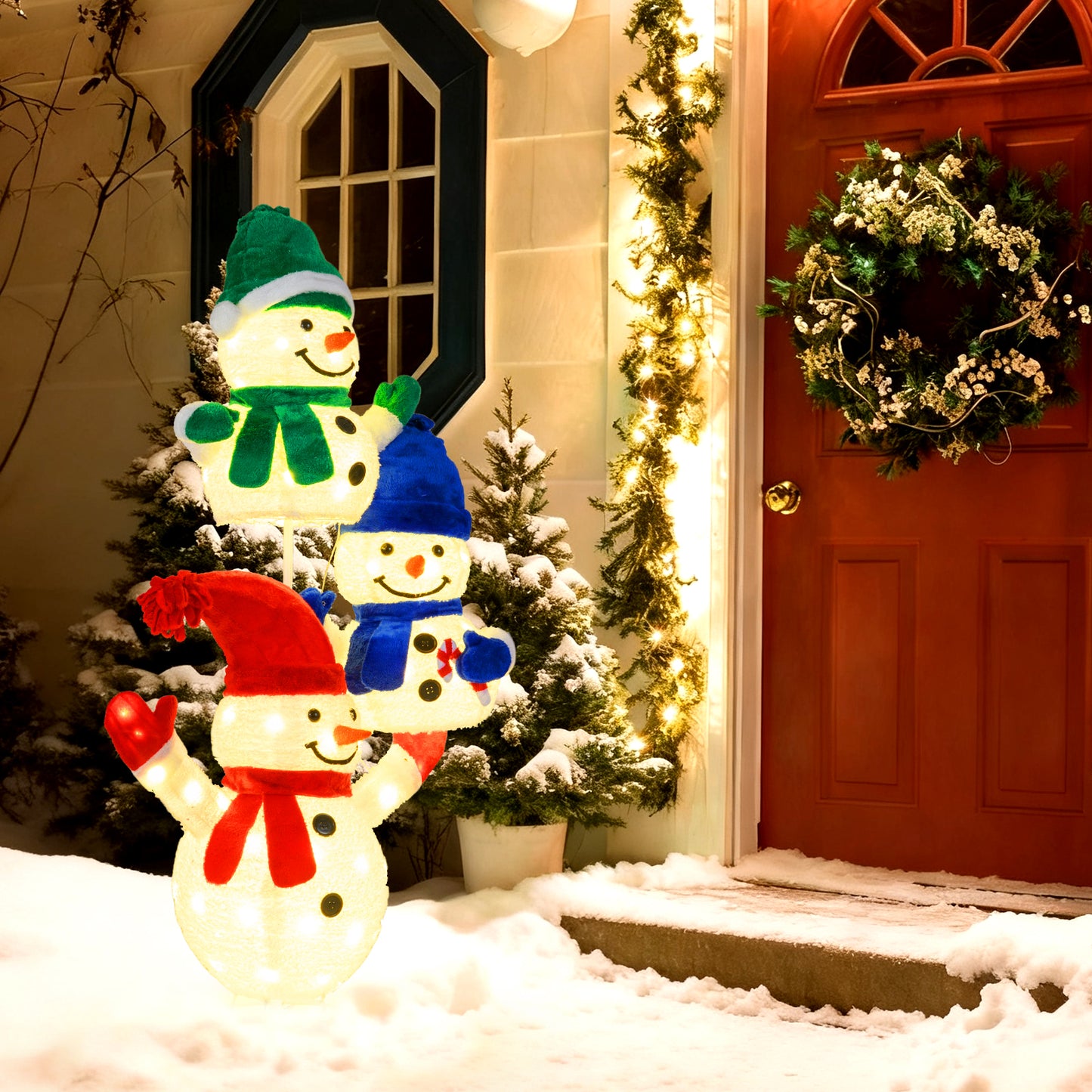 5 FT Stacked Snowman Christmas Decoration, 110 LED Lights Christmas Decor & Accessories at Gallery Canada