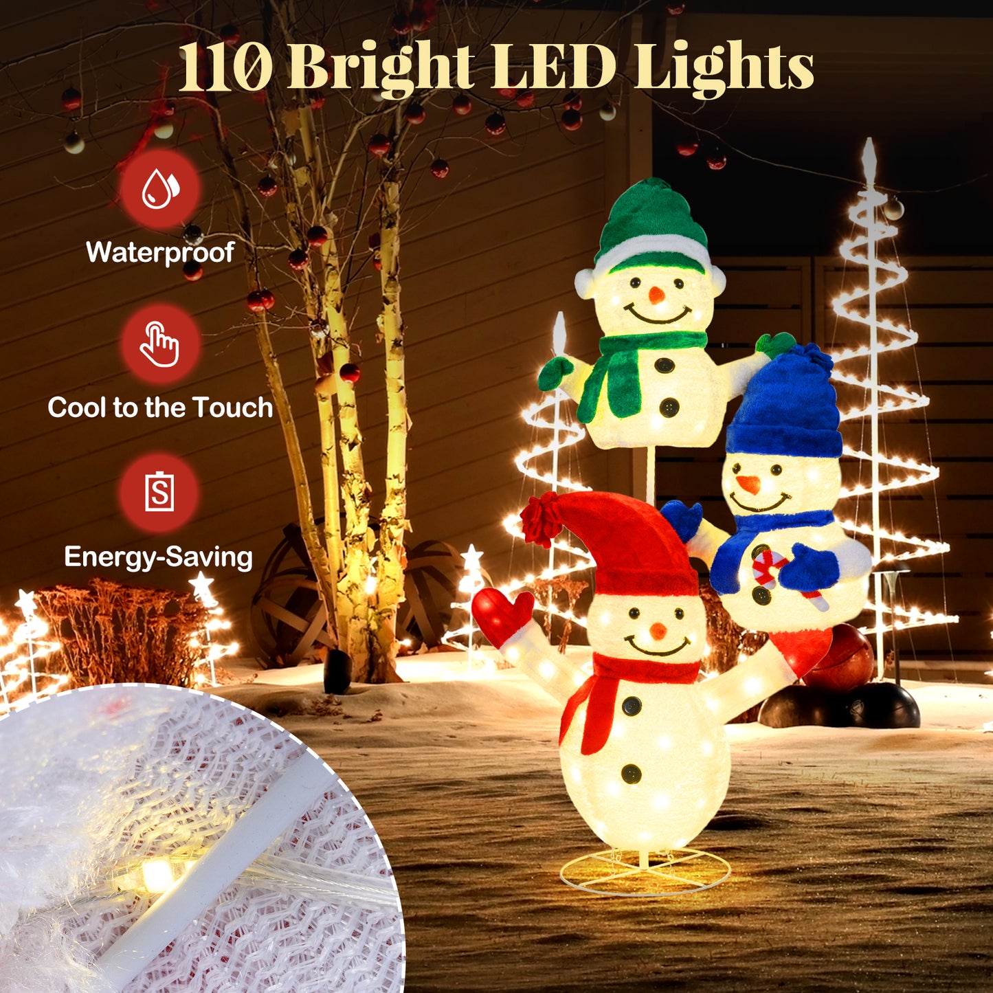 5 FT Stacked Snowman Christmas Decoration, 110 LED Lights Christmas Decor & Accessories at Gallery Canada