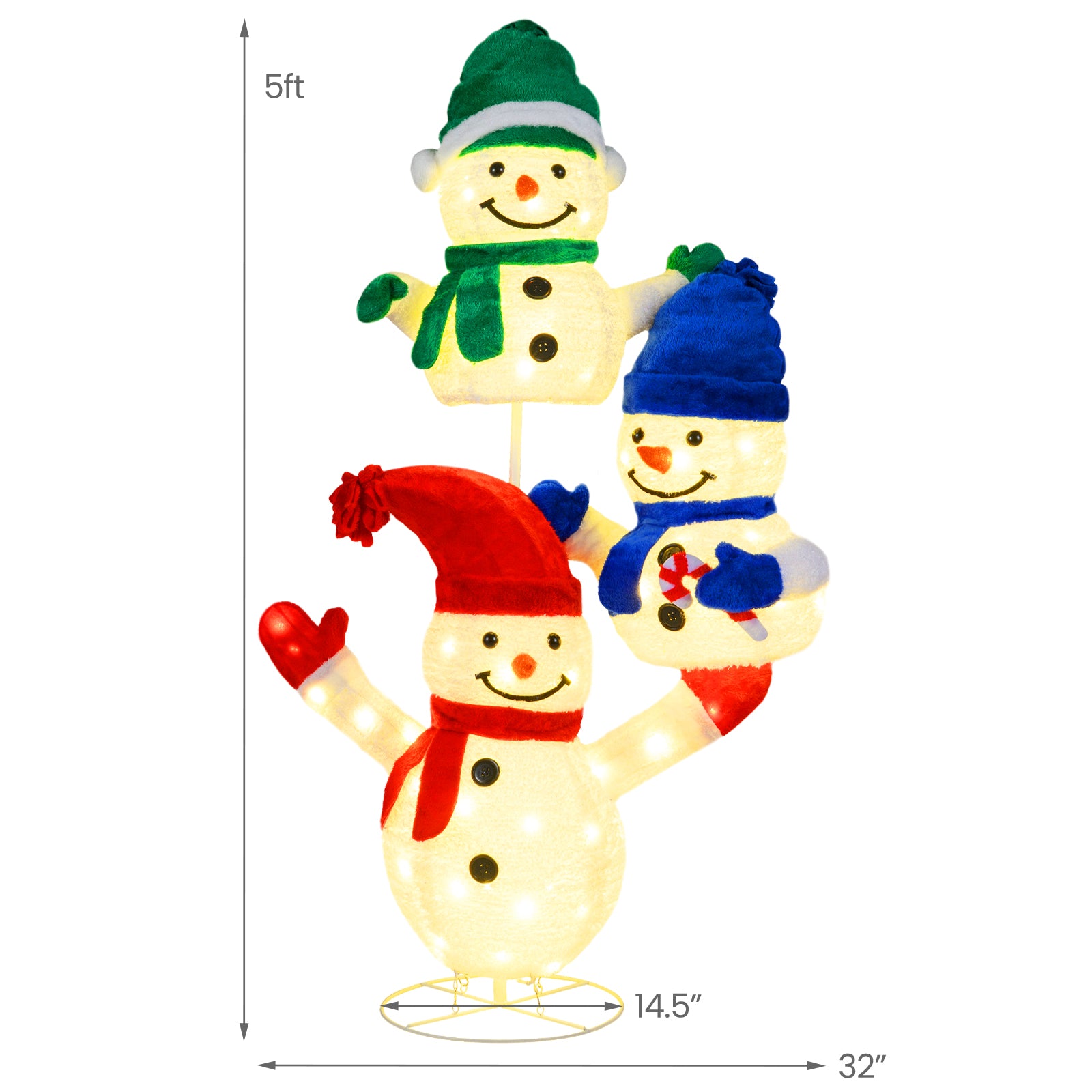 5 FT Stacked Snowman Christmas Decoration, 110 LED Lights Christmas Decor & Accessories at Gallery Canada