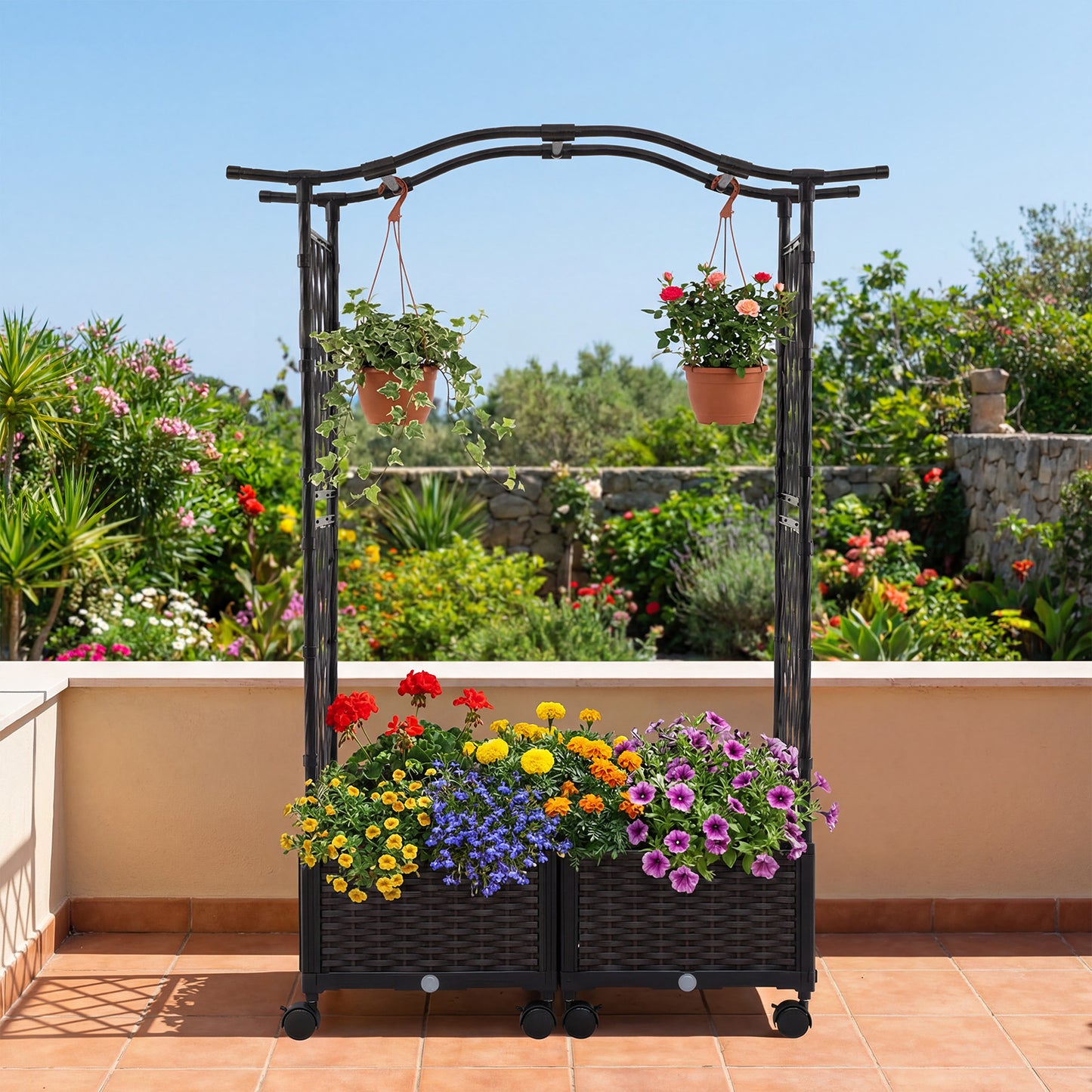5 FT Tall Raised Garden Bed With Lockable Wheels, Hanging Roof, Brown Outdoor Decor at Gallery Canada