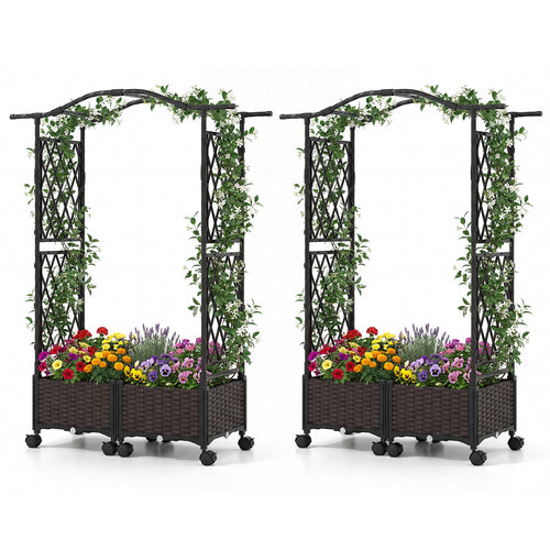 5 FT Tall Raised Garden Bed With Lockable Wheels, Hanging Roof, Brown