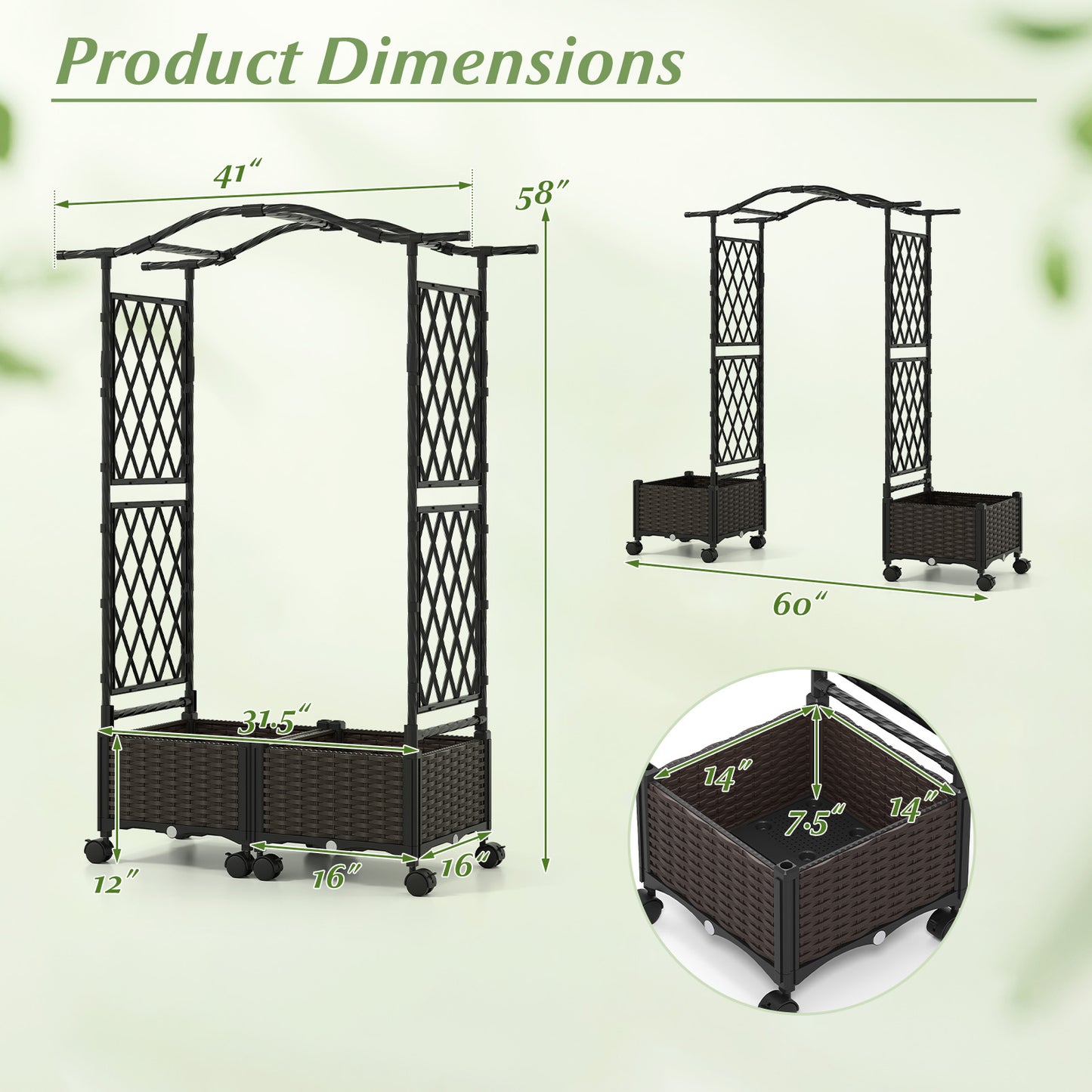5 FT Tall Raised Garden Bed With Lockable Wheels, Hanging Roof, Brown Outdoor Decor at Gallery Canada