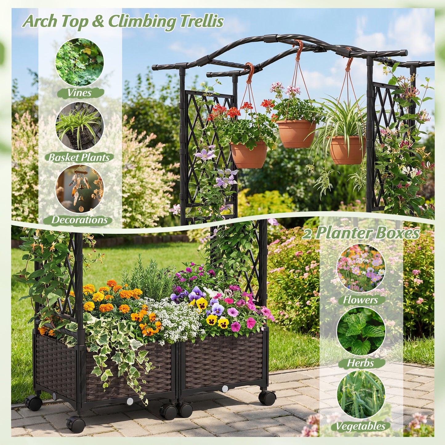 5 FT Tall Raised Garden Bed With Lockable Wheels, Hanging Roof, Brown Outdoor Decor at Gallery Canada