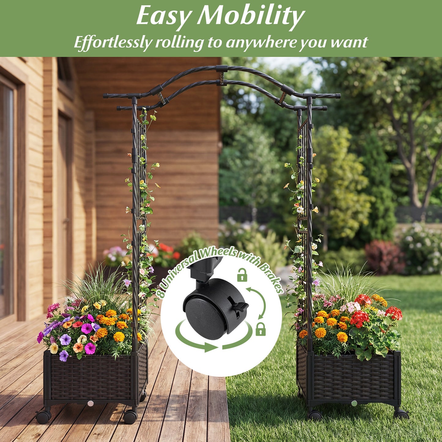 5 FT Tall Raised Garden Bed With Lockable Wheels, Hanging Roof, Brown Outdoor Decor at Gallery Canada