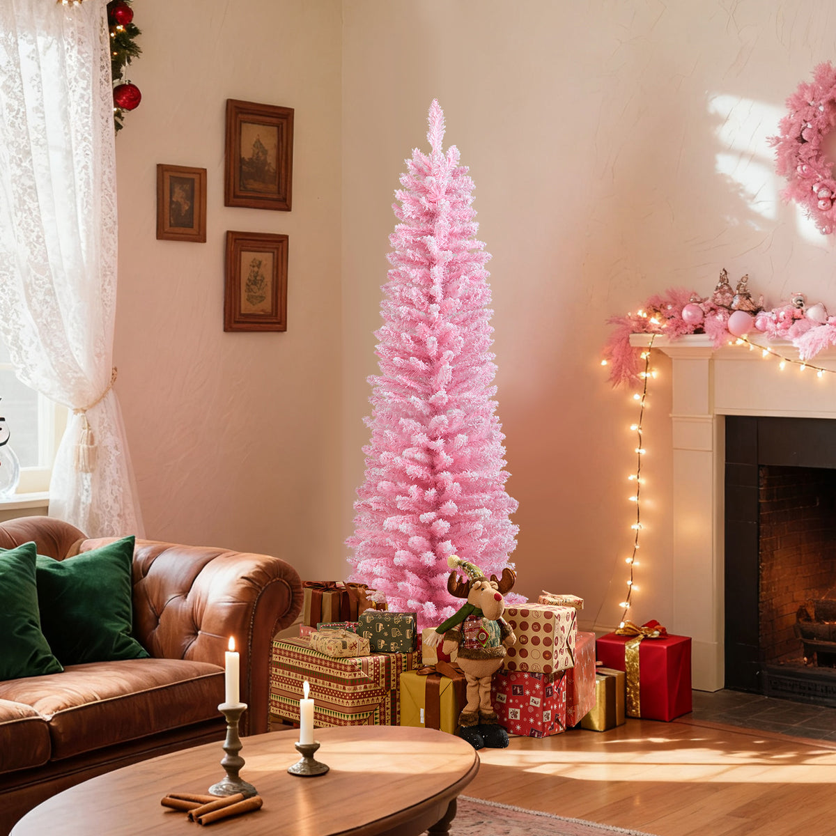5 Feet Artificial Christmas Tree, 328 Branch Tips, Folding Metal Stand, Pink Christmas Tree at Gallery Canada