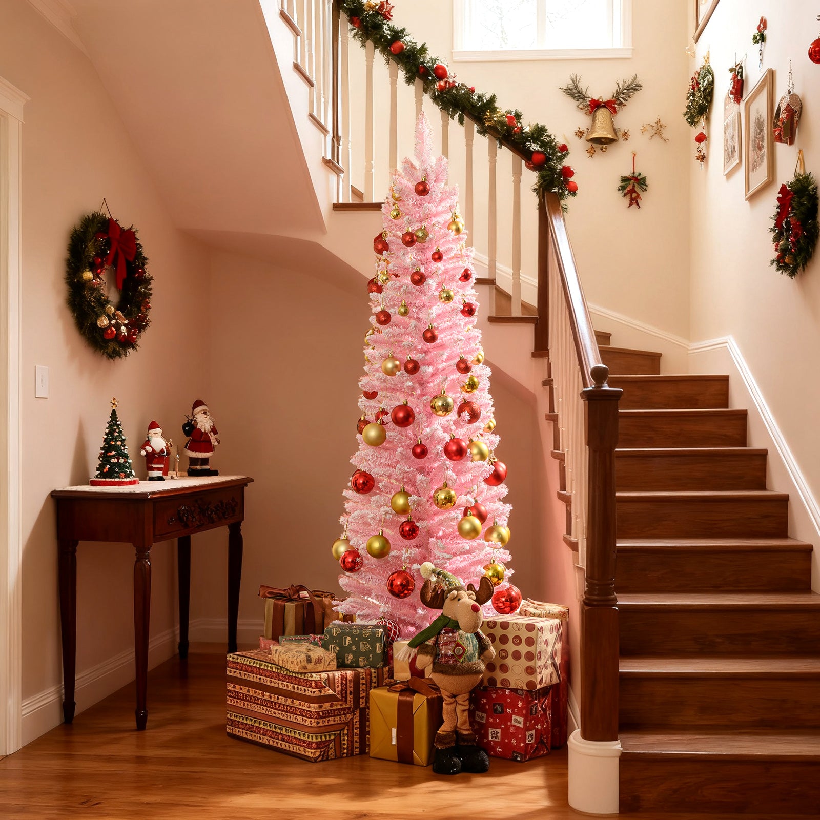 5 Feet Artificial Christmas Tree, 328 Branch Tips, Folding Metal Stand, Pink Christmas Tree at Gallery Canada