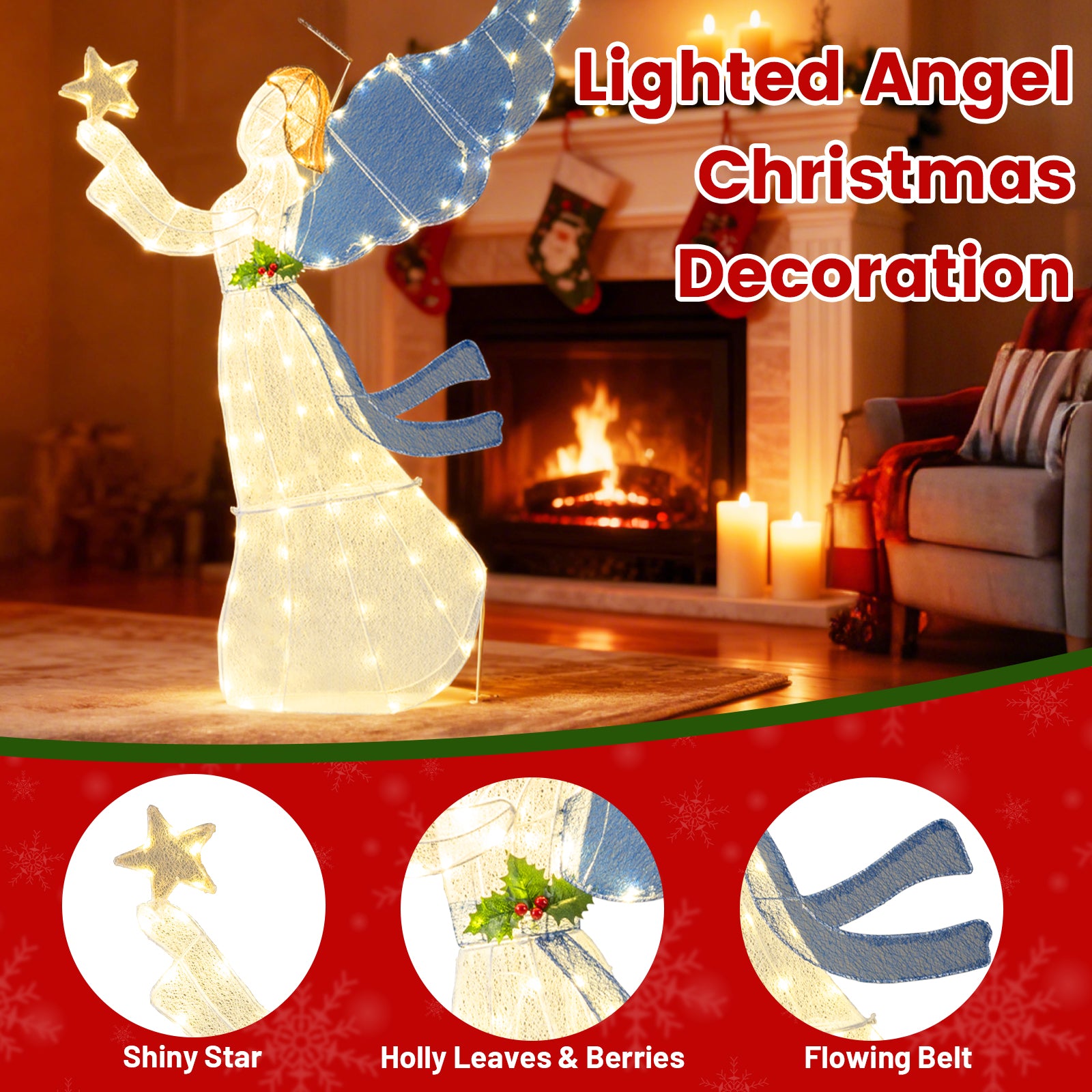 5 Feet Lighted Angel Christmas Decoration, Warm LED Lights, Multicolor Christmas Decor & Accessories at Gallery Canada