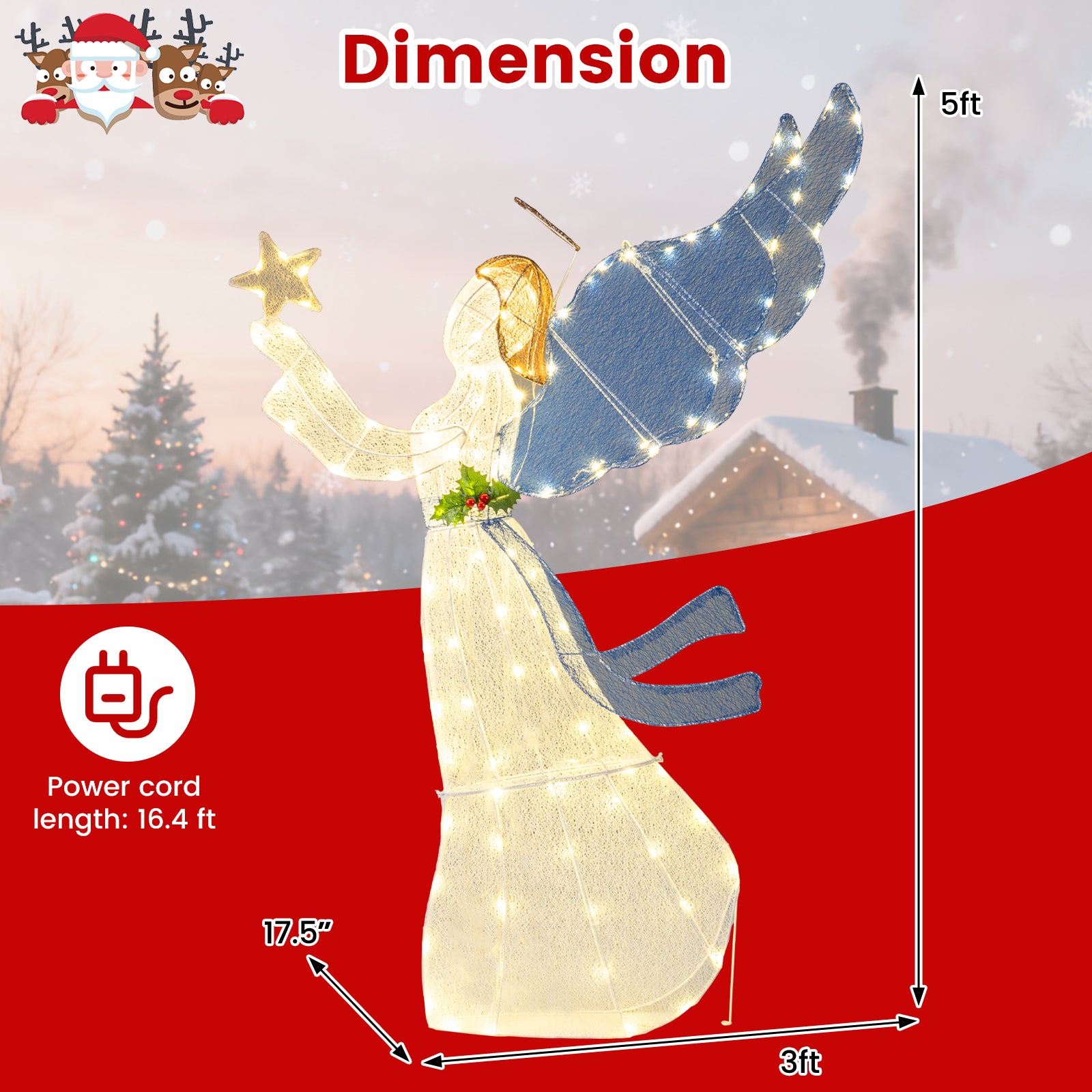 5 Feet Lighted Angel Christmas Decoration, Warm LED Lights, Multicolor Christmas Decor & Accessories at Gallery Canada