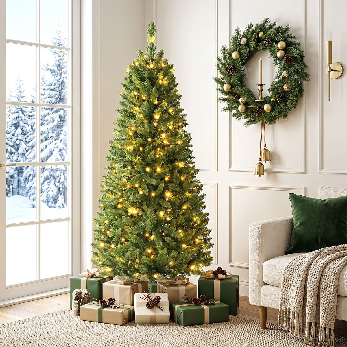 Sapin de Noël artificiel crayon pré-éclairé en PVC de 1,5 m, vert