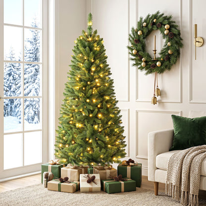 Sapin de Noël artificiel crayon pré-éclairé en PVC de 1,5 m, vert