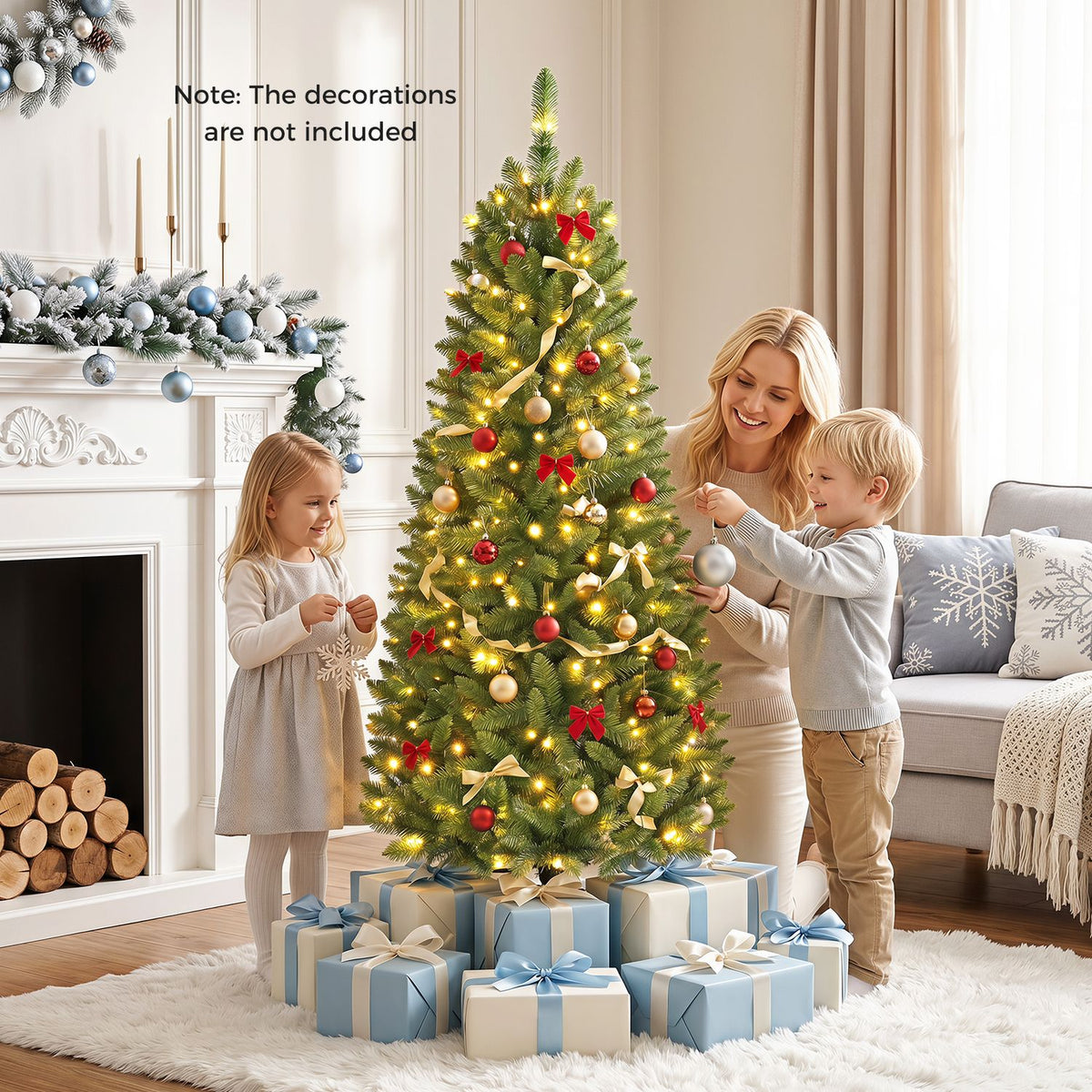 Sapin de Noël artificiel crayon pré-éclairé en PVC de 1,5 m, vert