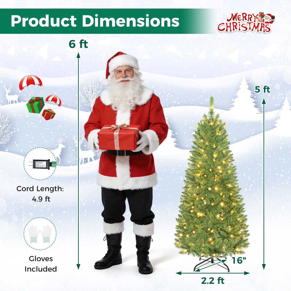 Sapin de Noël artificiel crayon pré-éclairé en PVC de 1,5 m, vert