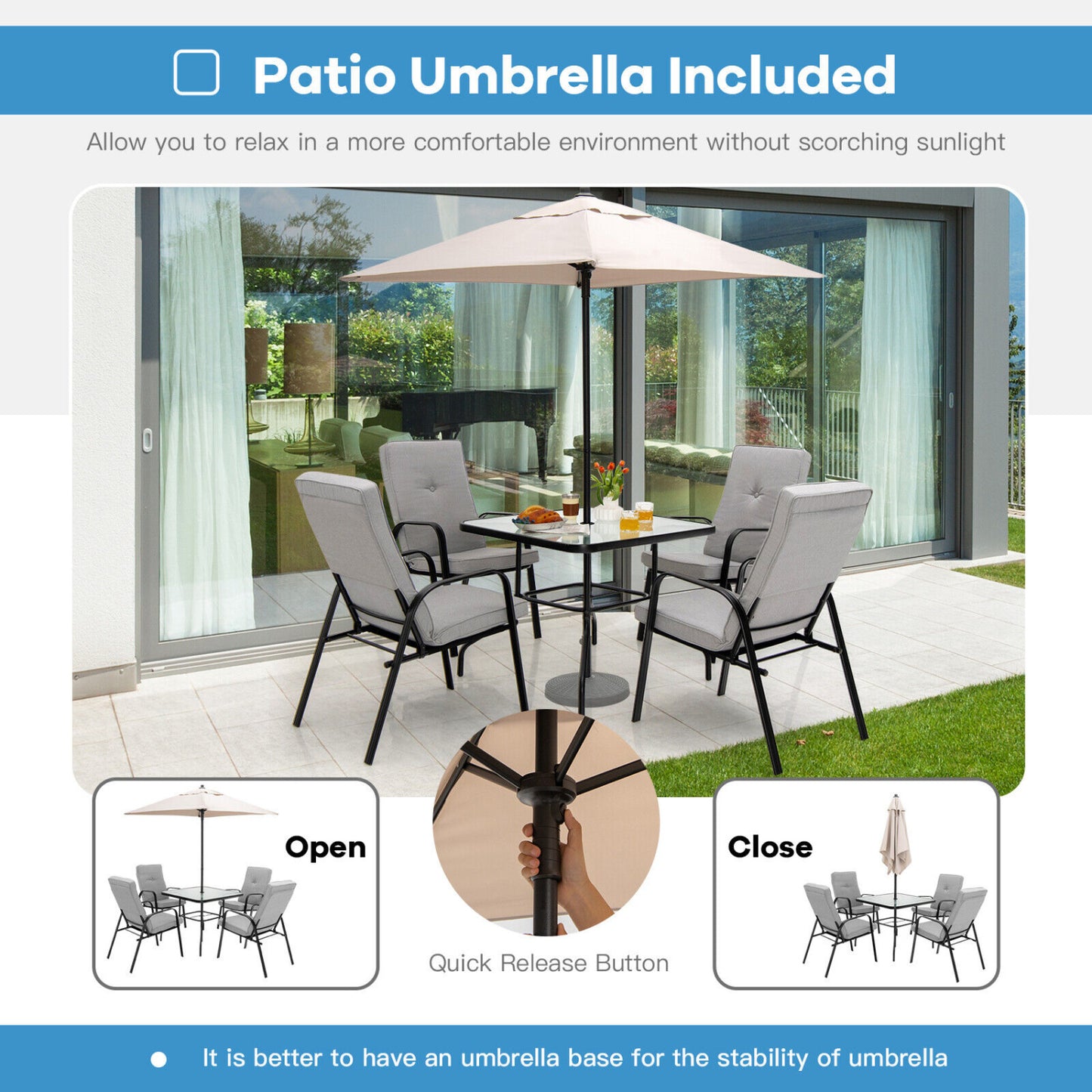 5 ft Patio Square Market Umbrella, Beige Outdoor Umbrellas at Gallery Canada