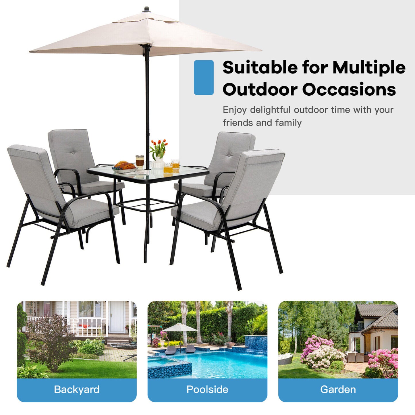 5 ft Patio Square Market Umbrella, Beige Outdoor Umbrellas at Gallery Canada