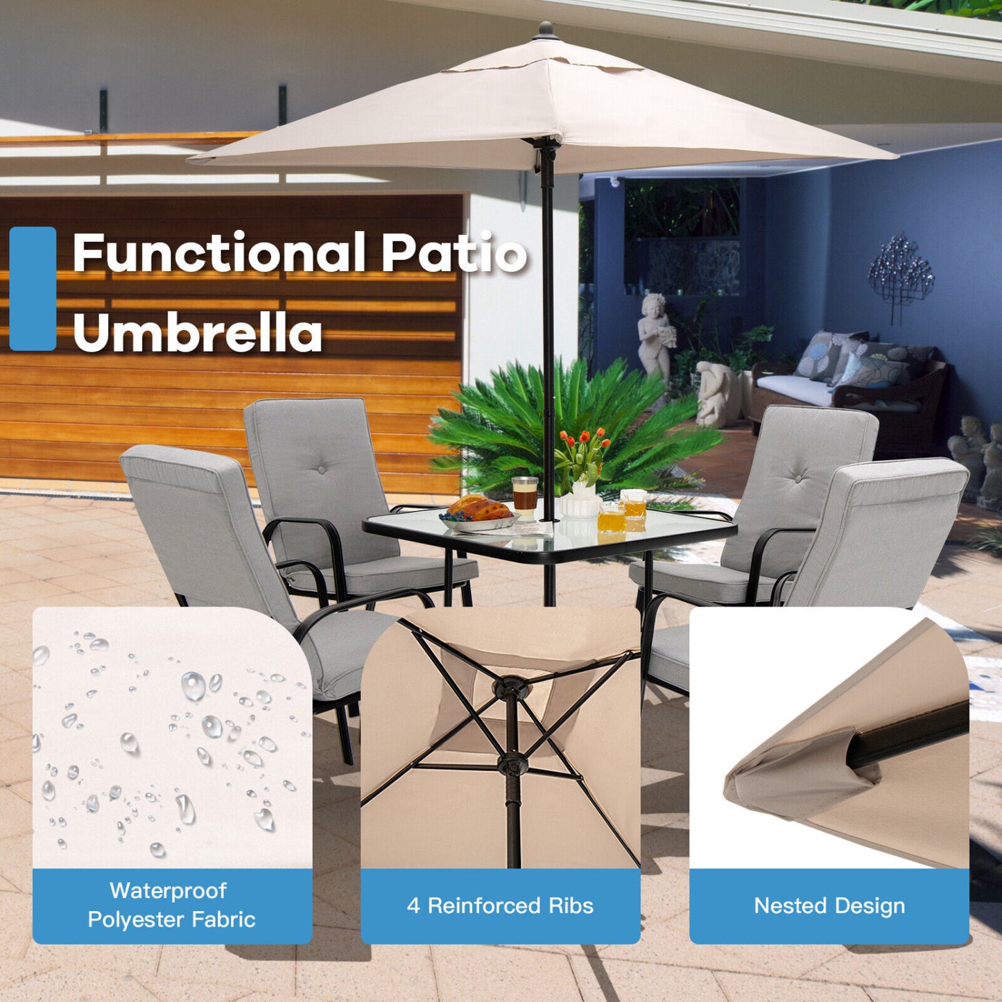 5 ft Patio Square Market Umbrella, Beige Outdoor Umbrellas at Gallery Canada