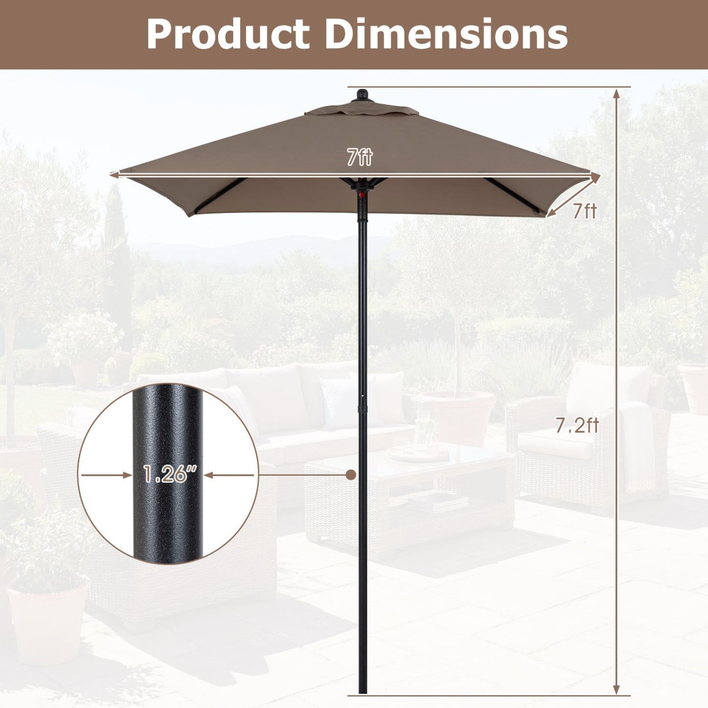 5 Ft Patio Square Market Umbrella With 4 Sturdy Ribs, Brown Outdoor Umbrellas at Gallery Canada