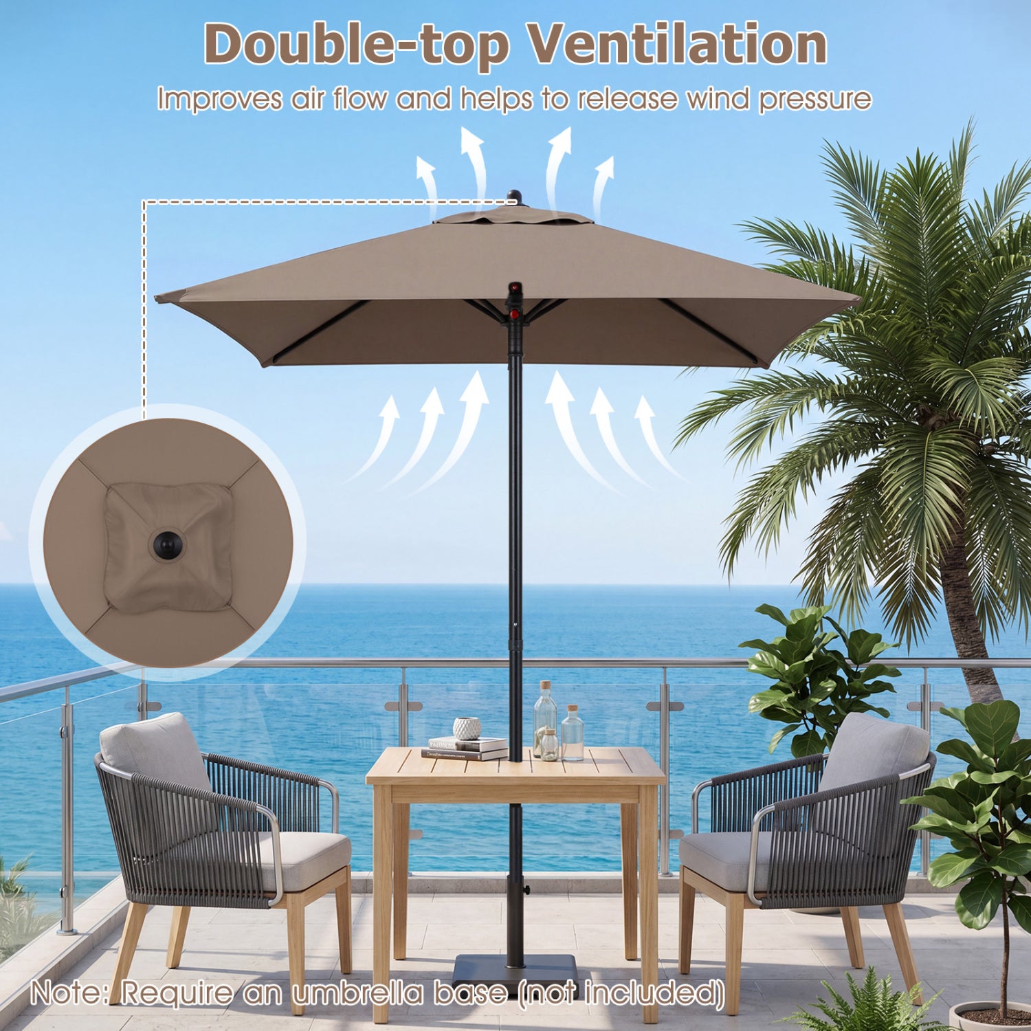 5 Ft Patio Square Market Umbrella With 4 Sturdy Ribs, Brown Outdoor Umbrellas at Gallery Canada