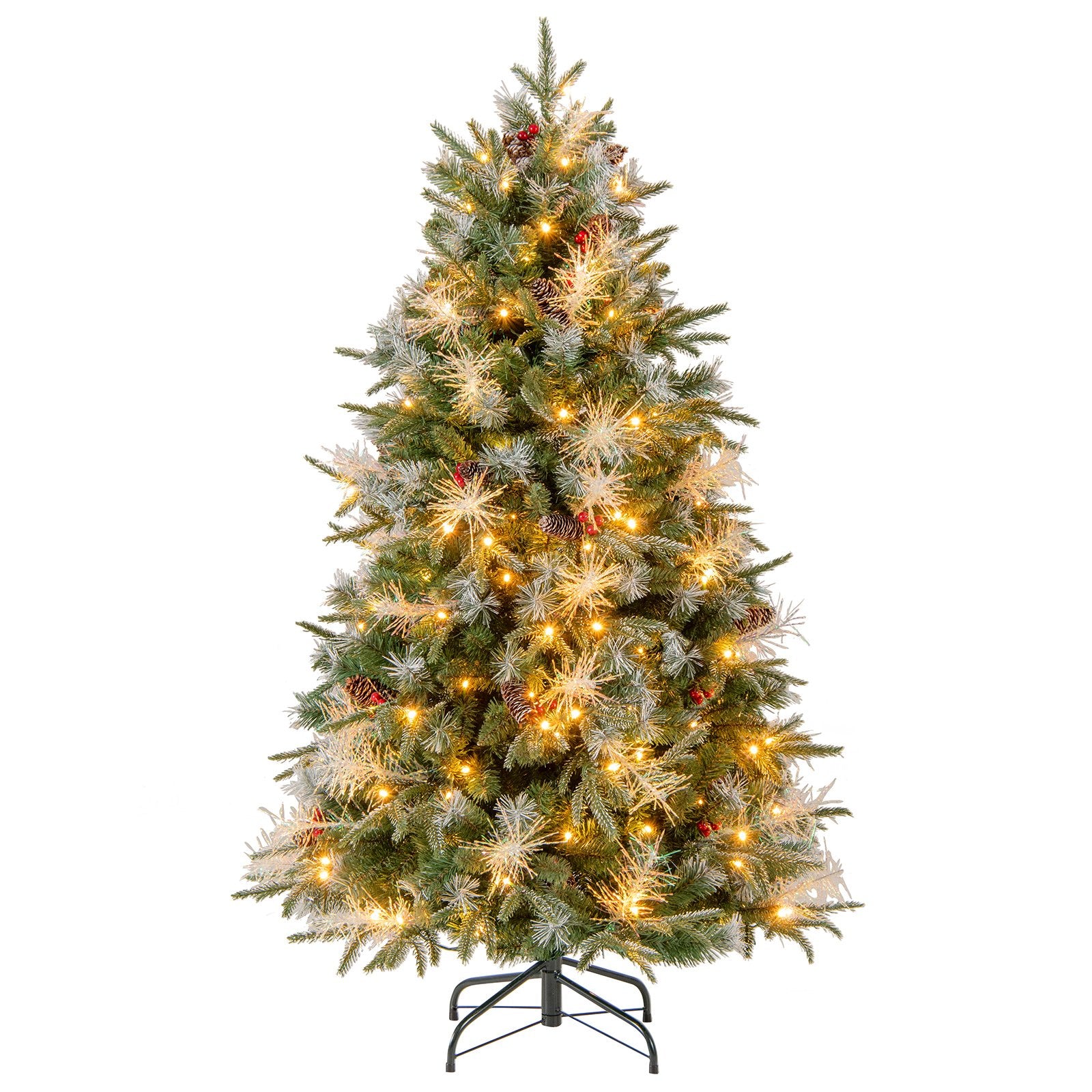 5 Feet Pre-Lit Artificial Christmas Tree with 8 Modes LED Lights with Berries, Green Christmas Tree Green at Gallery Canada