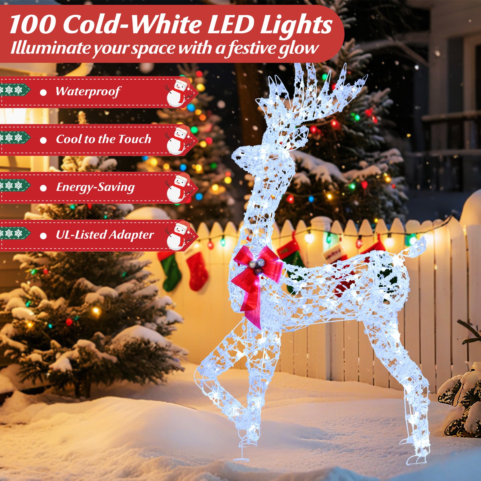5 Feet Pre-Lit Christmas Reindeer With 100 LED Lights Christmas Decor & Accessories at Gallery Canada