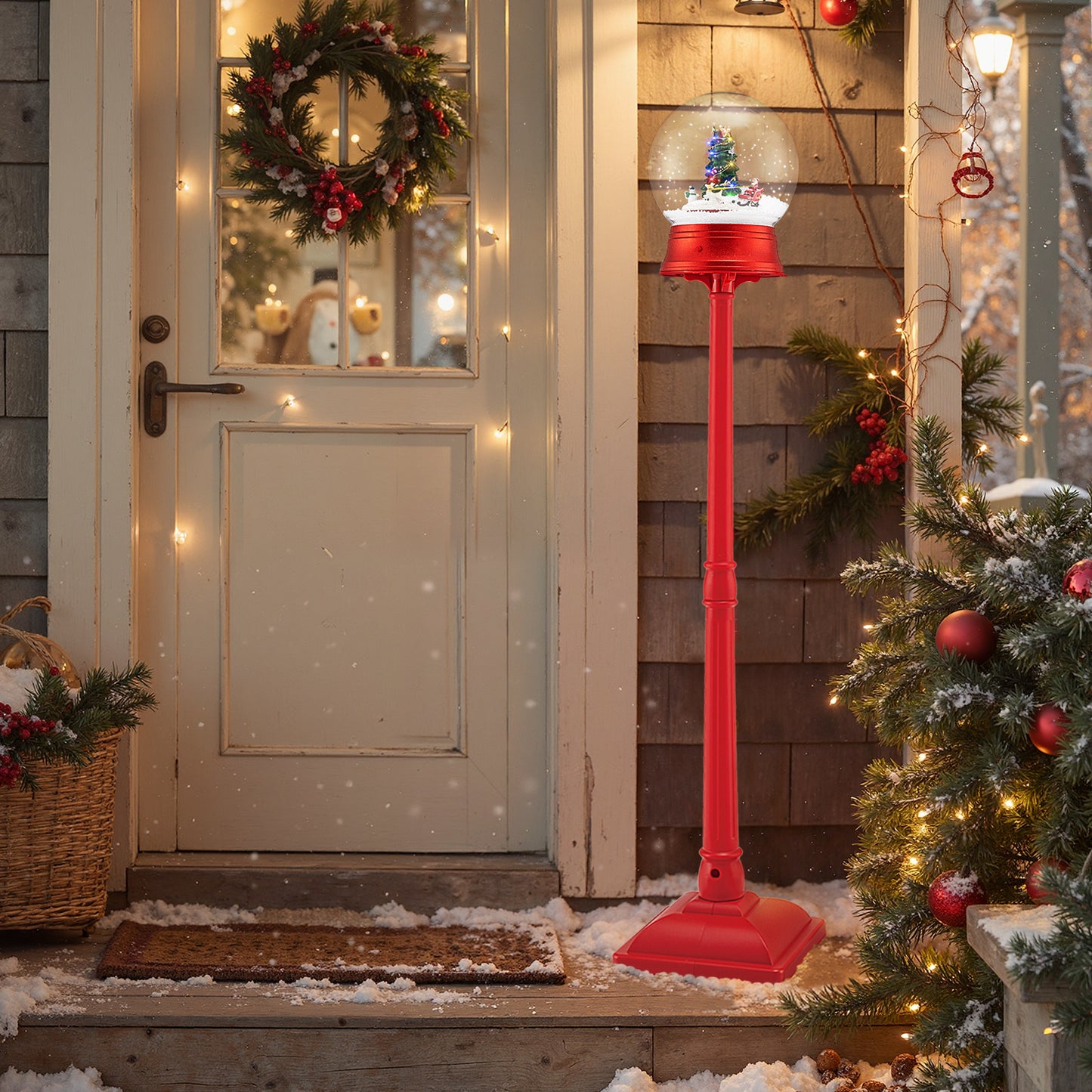 5 Ft Musical Christmas Street Lamp with 8 Tunes and Blowing Snow, Red Christmas Decor & Accessories at Gallery Canada