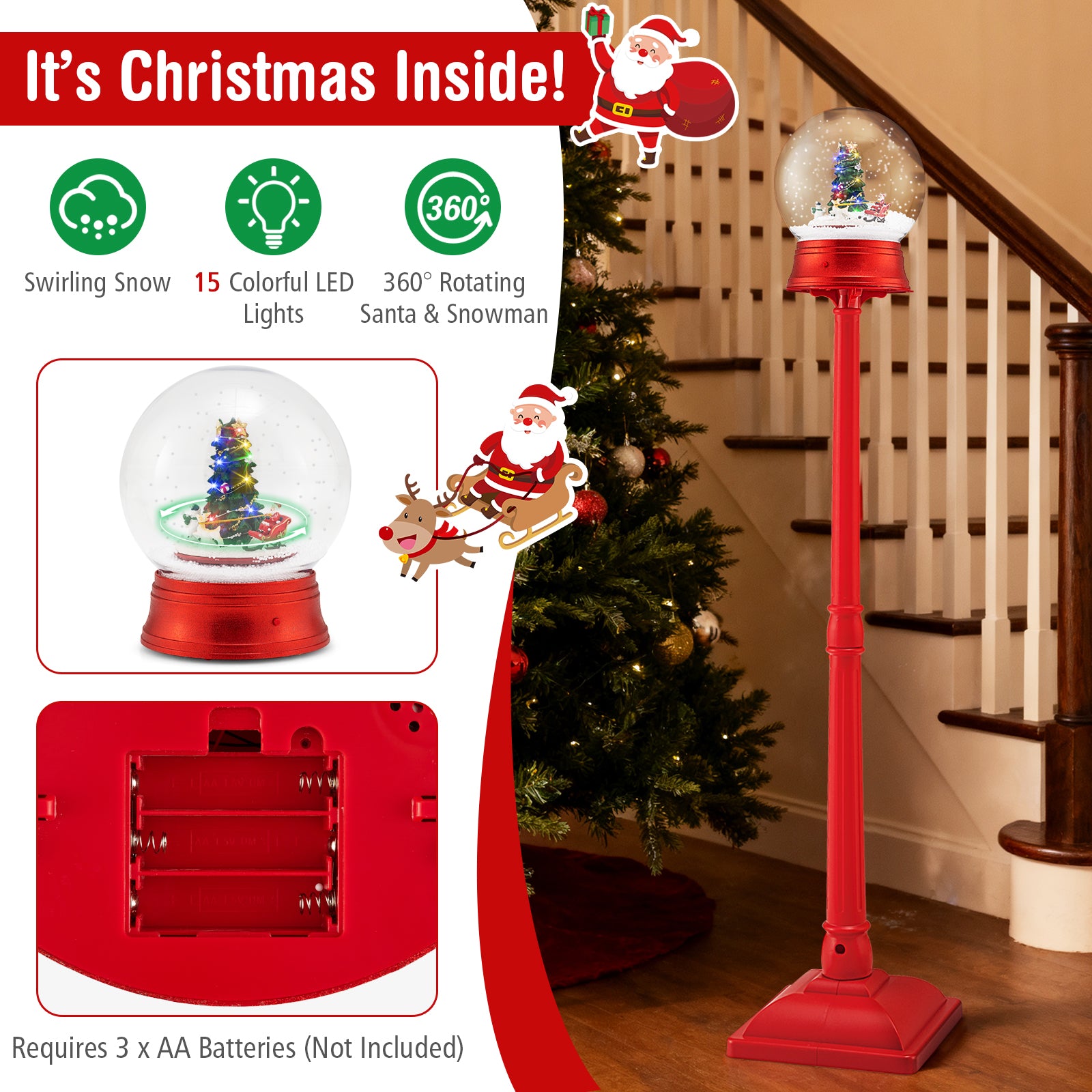 5 Ft Musical Christmas Street Lamp with 8 Tunes and Blowing Snow, Red Christmas Decor & Accessories at Gallery Canada