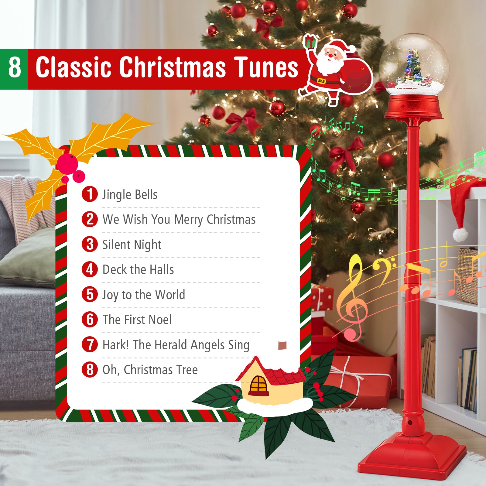 5 Ft Musical Christmas Street Lamp with 8 Tunes and Blowing Snow, Red Christmas Decor & Accessories at Gallery Canada