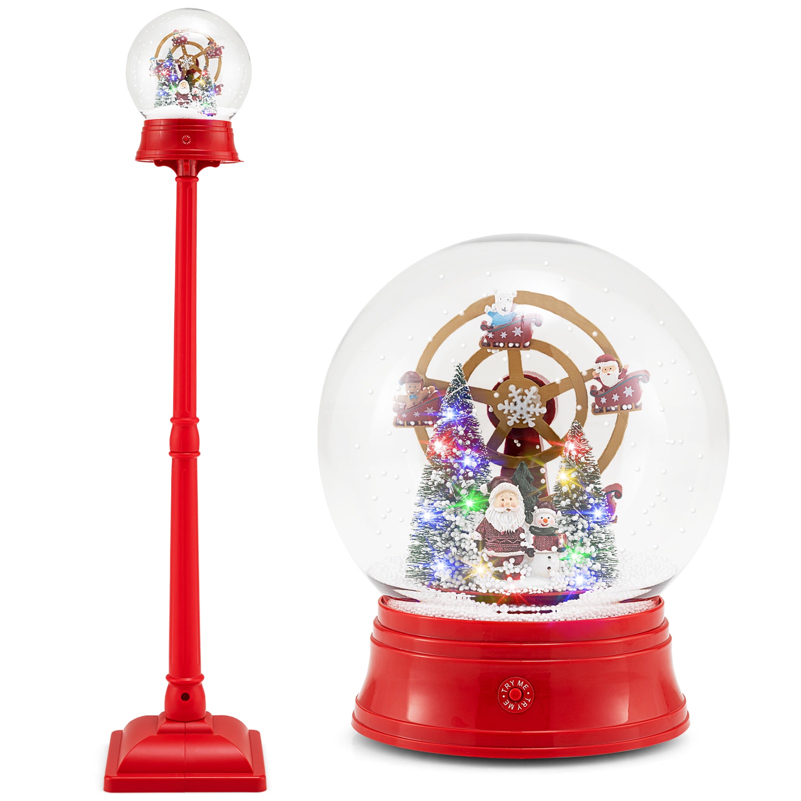 5 Ft Christmas Snow Globe Musical Street Lamp On Stand, Red Christmas Decor & Accessories Red at Gallery Canada