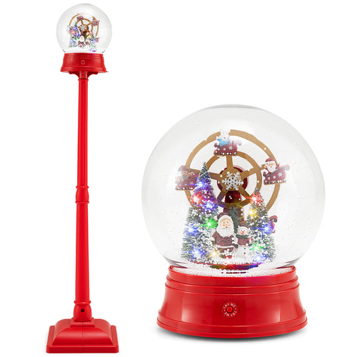 5 Ft Christmas Snow Globe Musical Street Lamp On Stand, Red