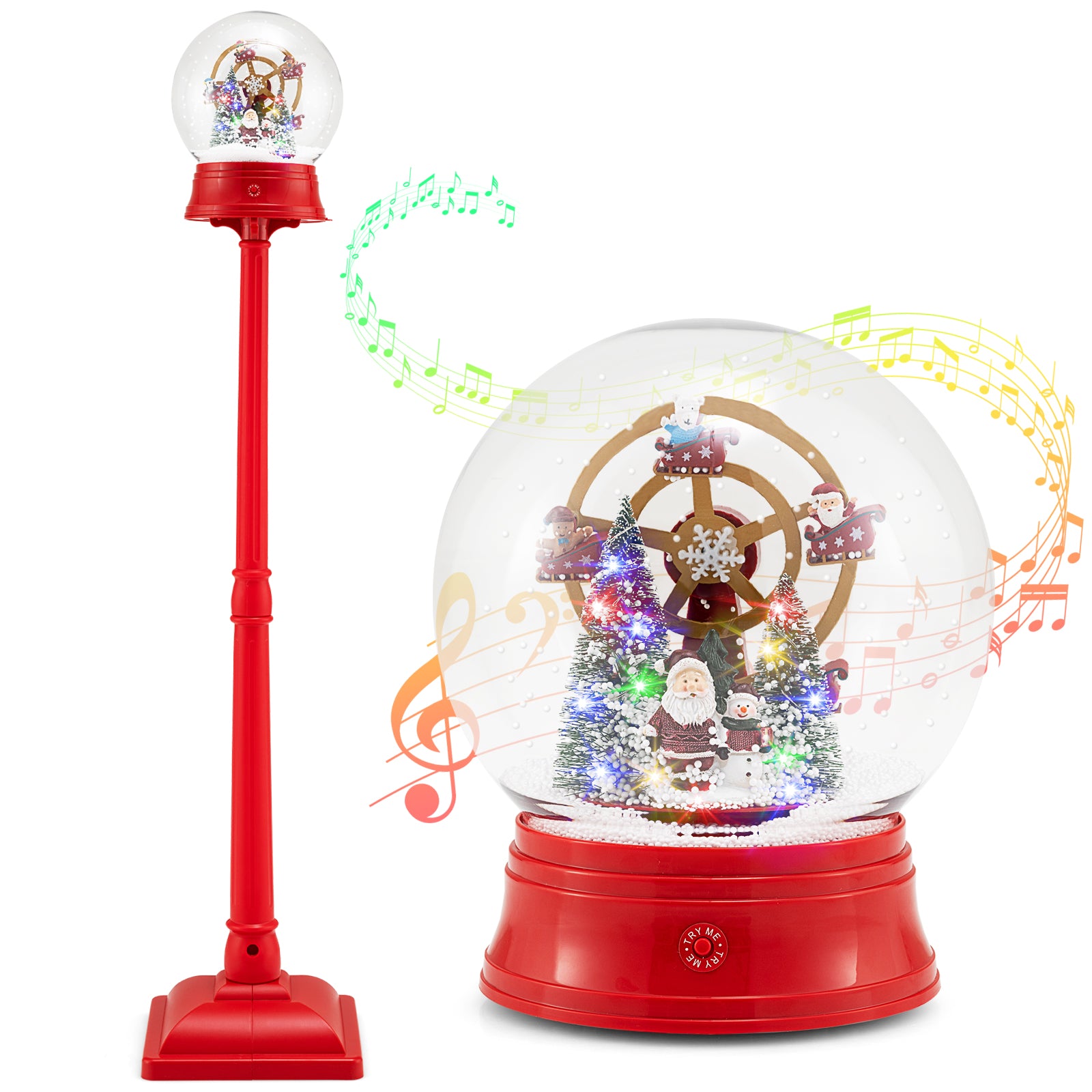 5 Ft Christmas Snow Globe Musical Street Lamp On Stand, Red Christmas Decor & Accessories at Gallery Canada