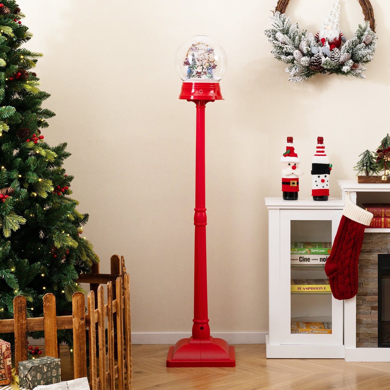 5 Ft Christmas Snow Globe Musical Street Lamp On Stand, Red Christmas Decor & Accessories at Gallery Canada