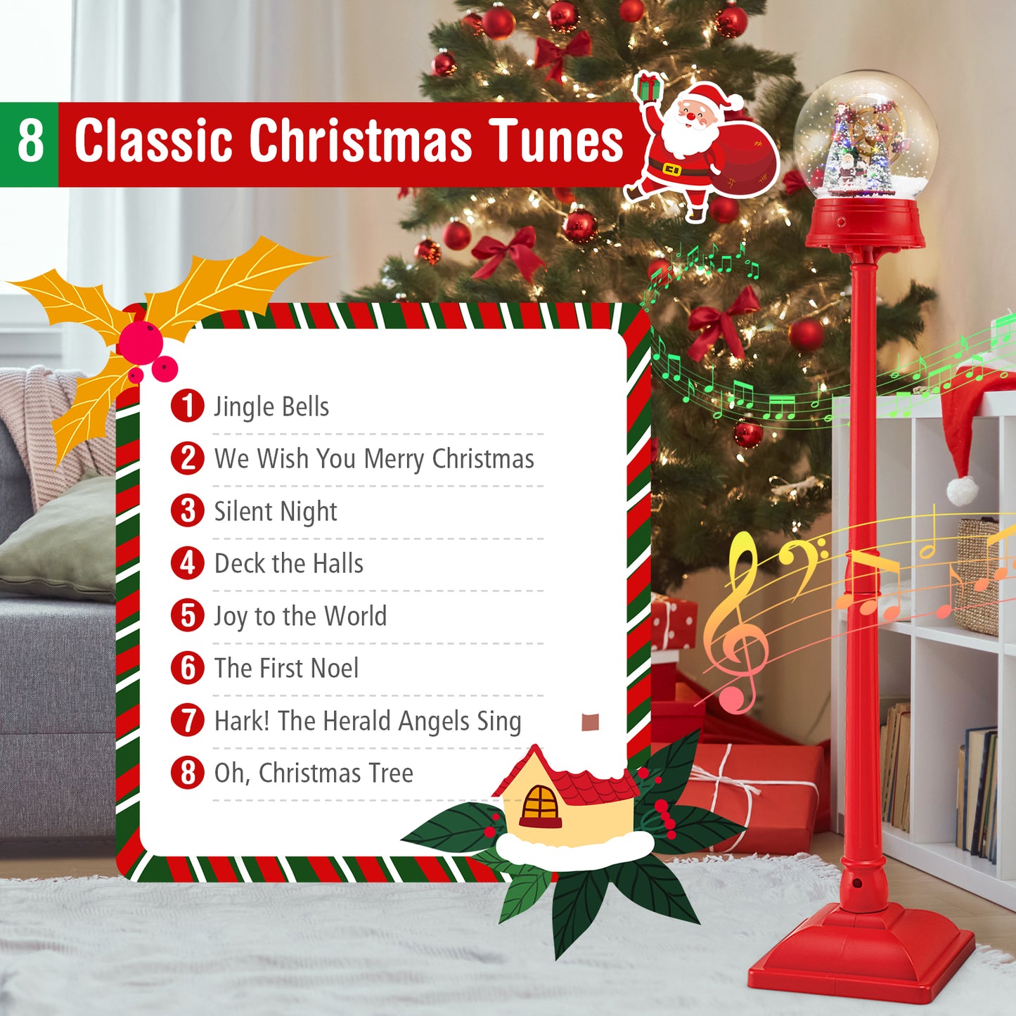 5 Ft Christmas Snow Globe Musical Street Lamp On Stand, Red Christmas Decor & Accessories at Gallery Canada