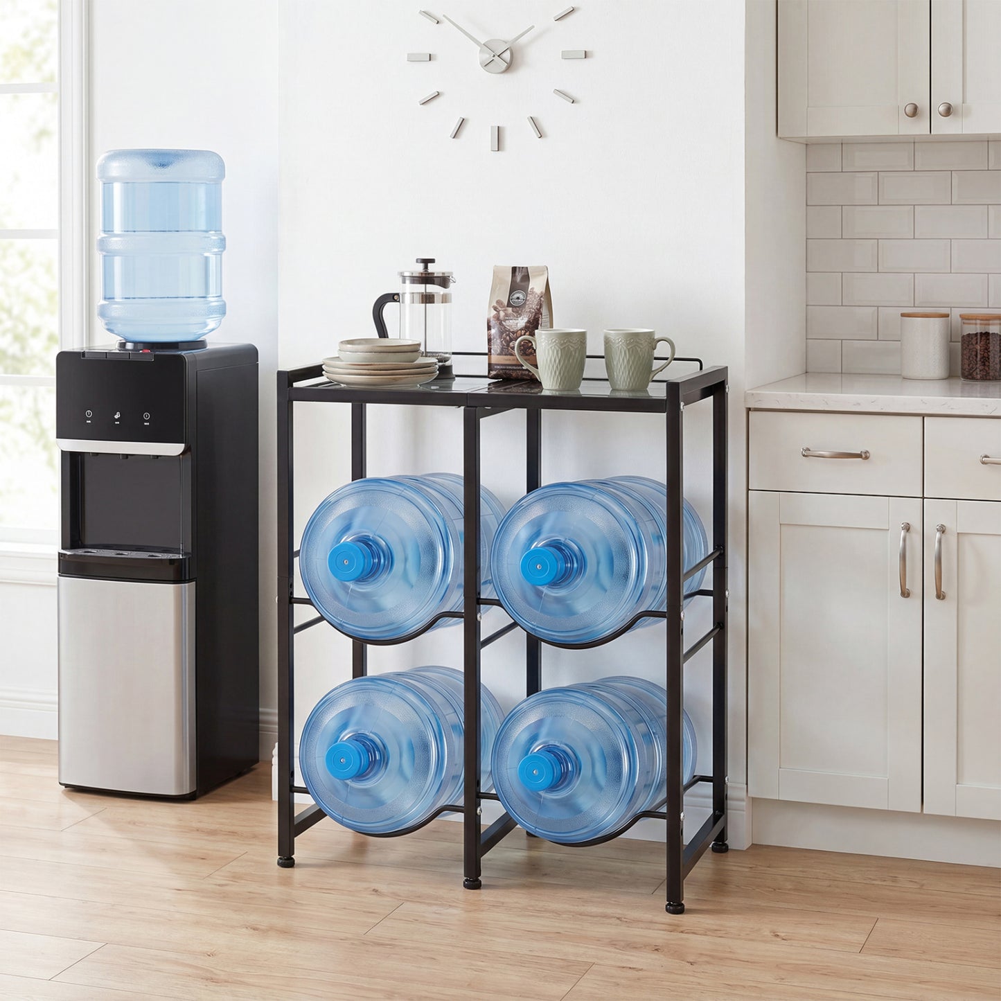 5 Gallon Water Jug Holder, 4 Bottles, Black