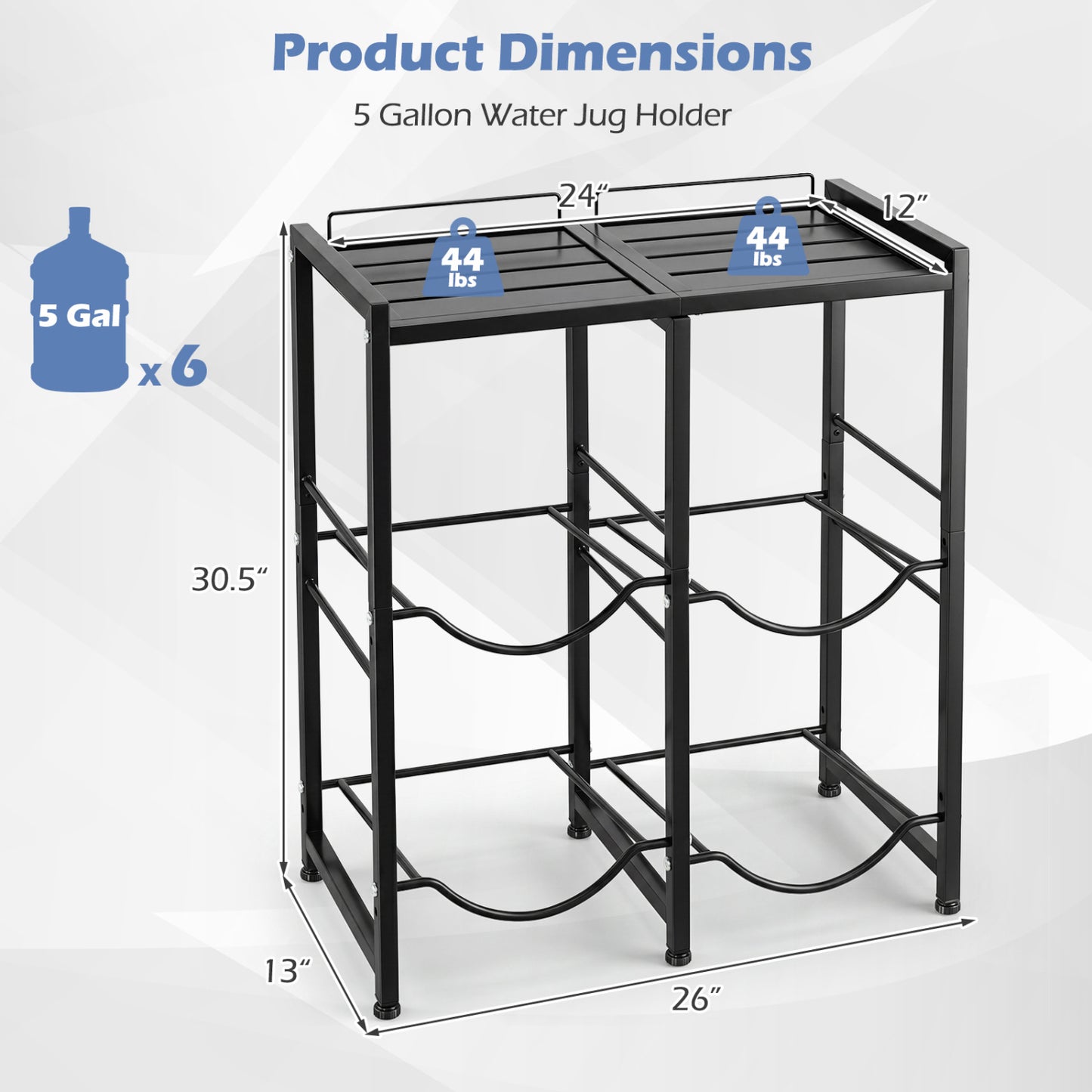 5 Gallon Water Jug Holder, 4 Bottles, Black