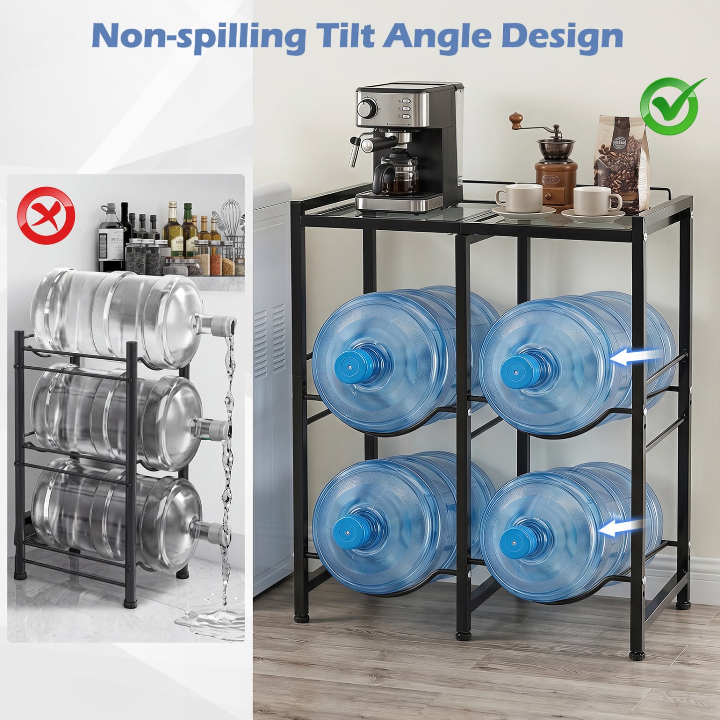5 Gallon Water Jug Holder, 4 Bottles, Black