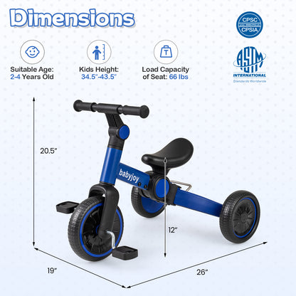 5-In-1 Toddler Bike With Removable Pedals, Blue Balance Bikes at Gallery Canada