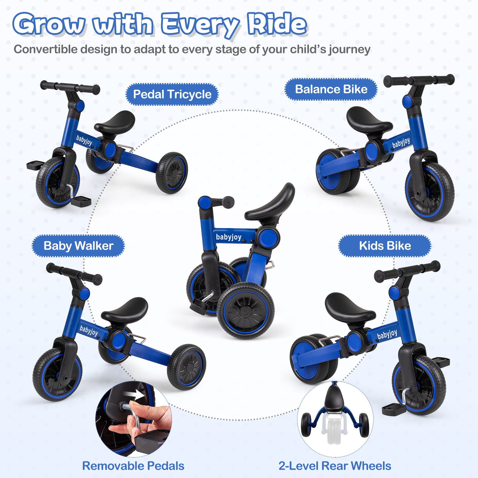 5-In-1 Toddler Bike With Removable Pedals, Blue Balance Bikes at Gallery Canada