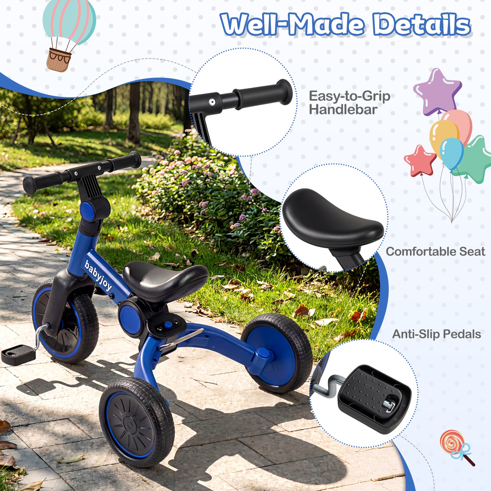 5-In-1 Toddler Bike With Removable Pedals, Blue Balance Bikes at Gallery Canada