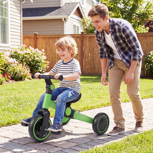 5-In-1 Toddler Bike, Kids Balance Bike With Removable Pedals, Green