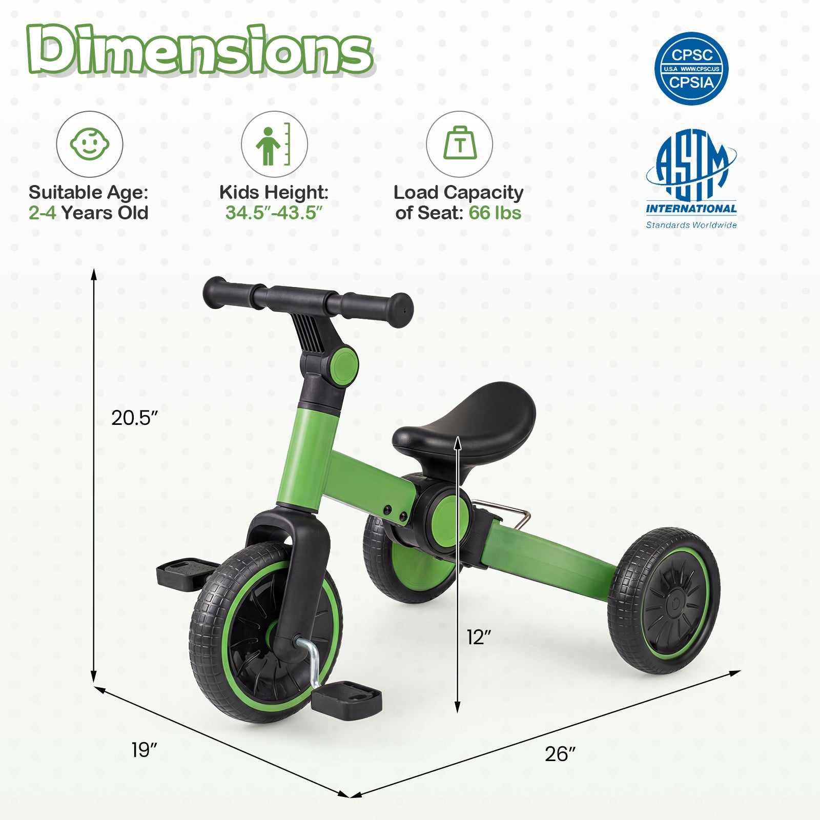 5-In-1 Toddler Bike, Kids Balance Bike With Removable Pedals, Green Balance Bikes at Gallery Canada