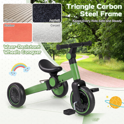 5-In-1 Toddler Bike, Kids Balance Bike With Removable Pedals, Green Balance Bikes at Gallery Canada