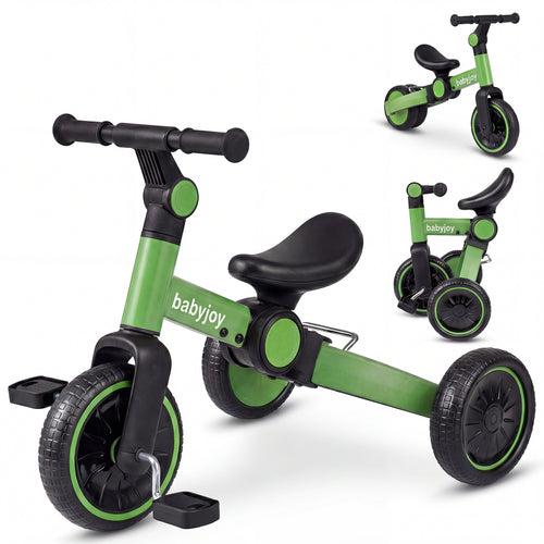5-In-1 Toddler Bike, Kids Balance Bike With Removable Pedals, Green